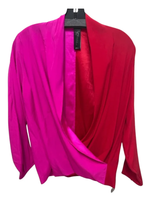 Maria + Cornejo Size 2 Pink & Red Silk Surplice Colorblock Long Sleeve Top