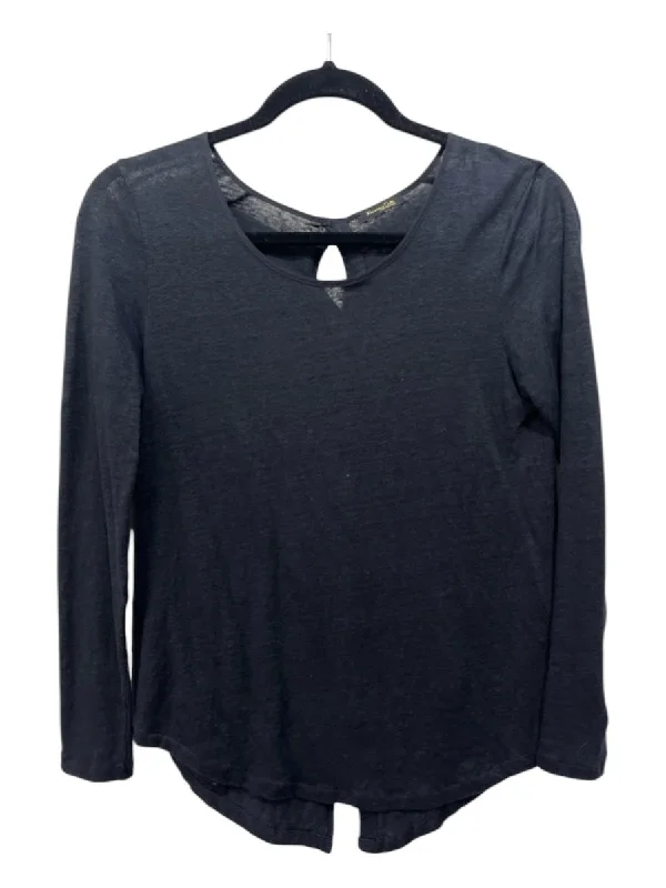 Massimo Dutti Size Large Navy Linen Long Sleeve Sheer Top