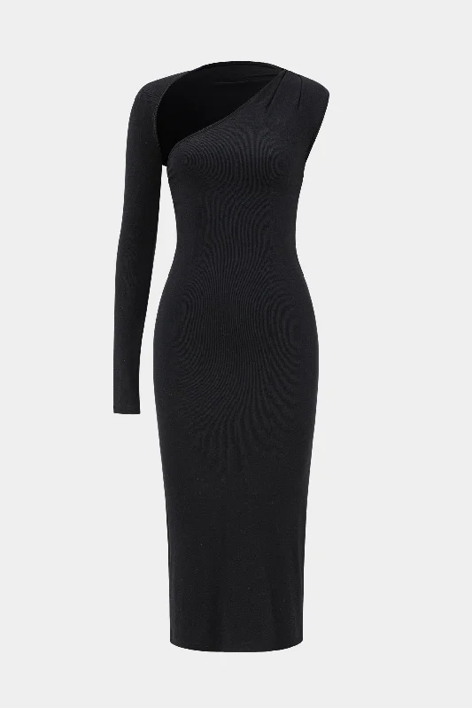 Asymmetrical Cut Out Long Sleeve Midi Dress