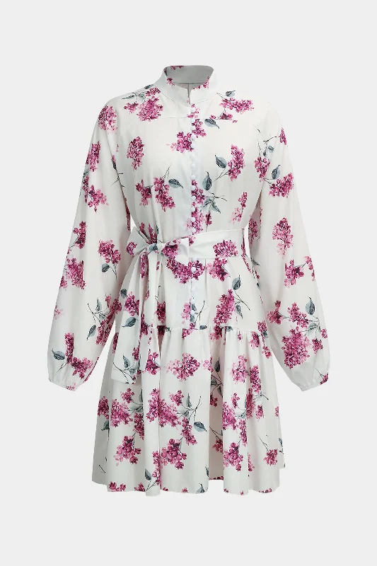 Floral Print Tie-Up Long Sleeve Mini Dress