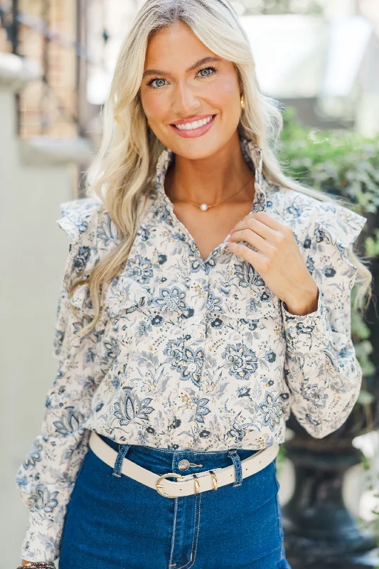 On Your Time Cream Floral Button Down Top