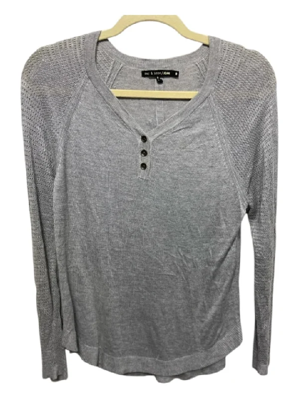 Rag & Bone Size S Gray Viscose Quarter Button Mesh Long Sleeve Top