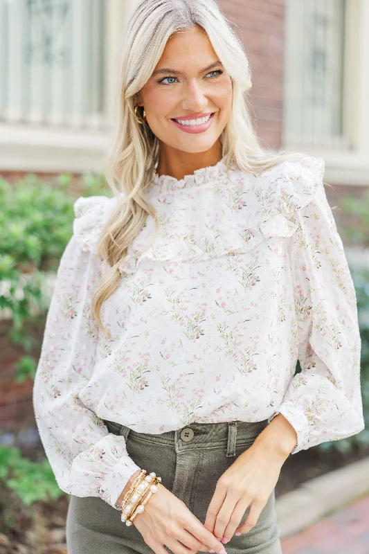 Romantic History Cream Ditsy Floral Ruffled Blouse