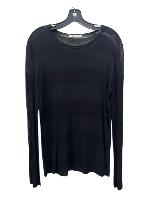 T Alexander Wang Size Medium Black Rayon Blend Long Sleeve Knit Striped Top