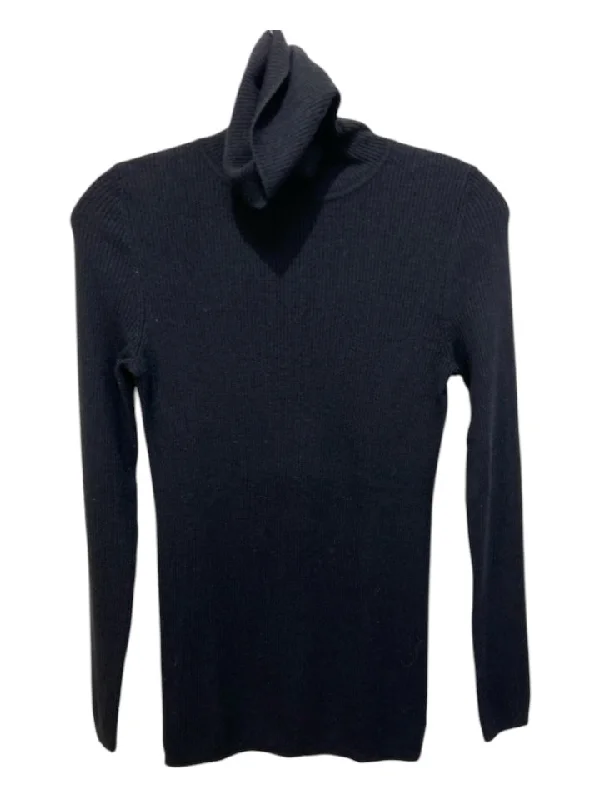 Theory Size M Black Wool Turtleneck Ribbed Long Sleeve Top