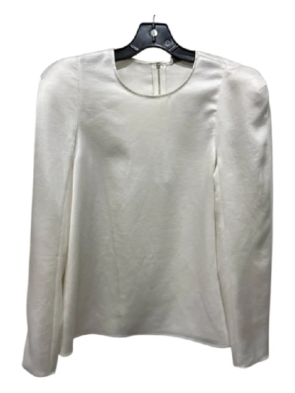 Tibi Size 4 White Triacetate & Polyester Long Sleeve Shoulder Pads Solid Top