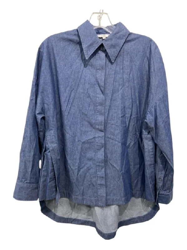 Tibi Size XXS Chambray Cotton Button Long Sleeve Collar Top