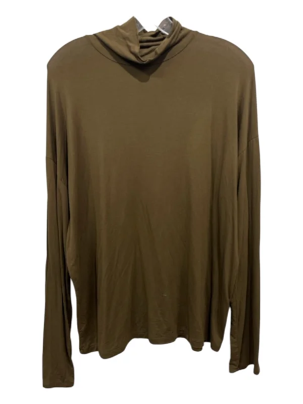 Vince Size L Olive Brown Rayon Turtleneck Long Sleeve Top