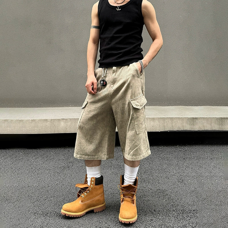 Washed Cropped Cargo Shorts