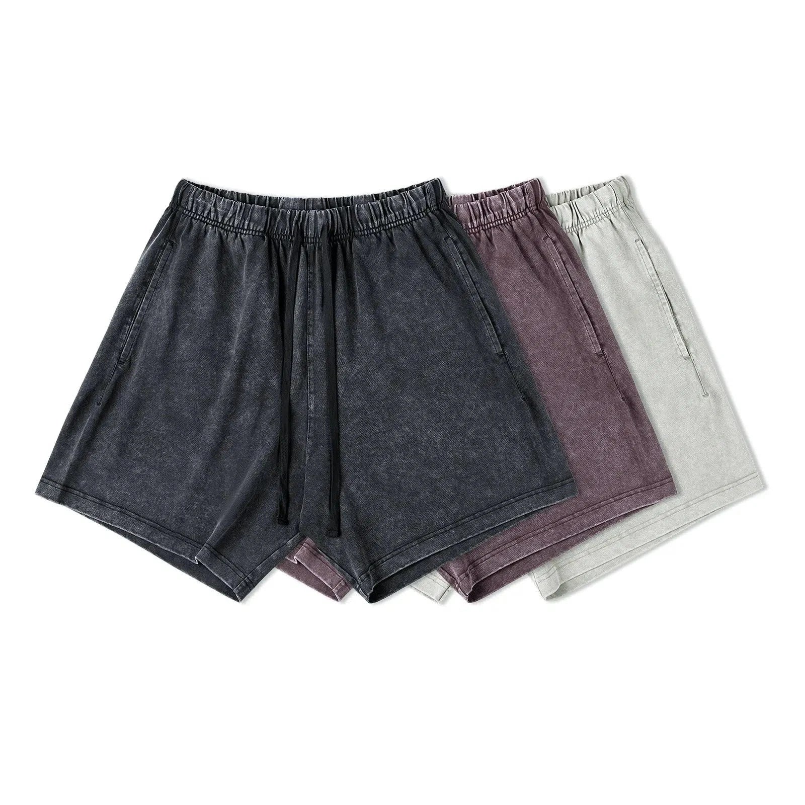 Washed Elastic Waist Shorts