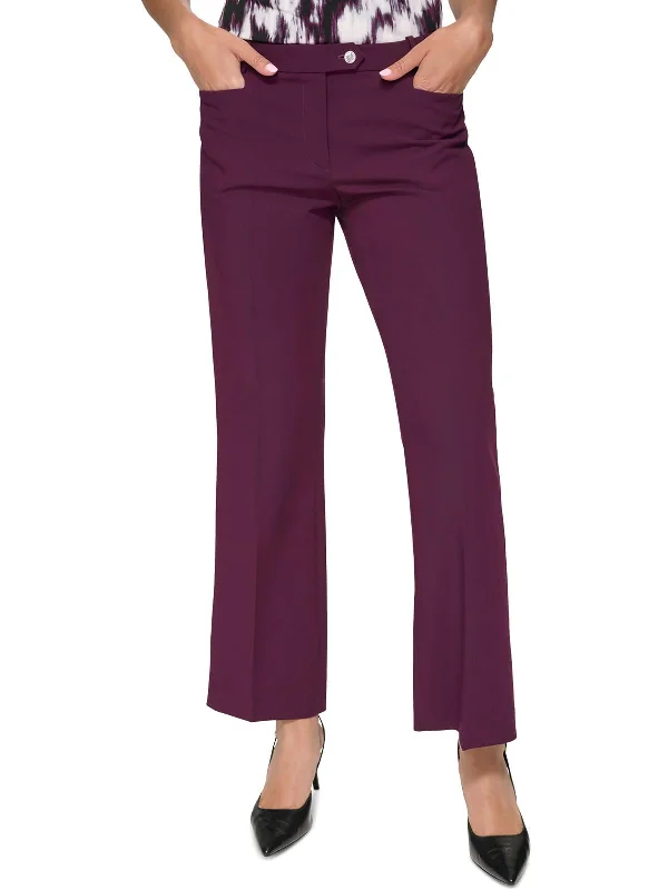 Petites Womens Mid-Rise Solid Straight Leg Pants