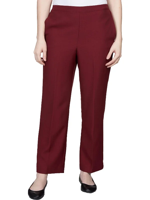 Petites Womens Textured Polyester Straight Leg Pants