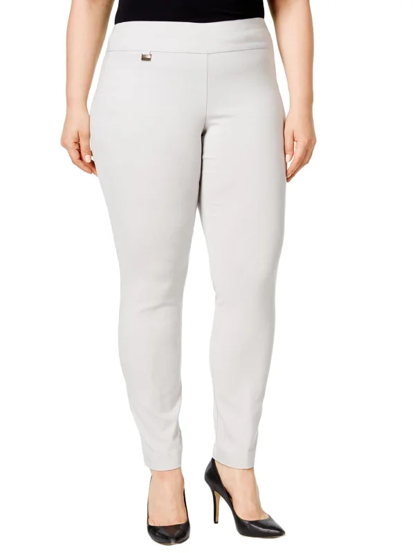 Plus Womens Comfort Waist White Wash Dress Pants