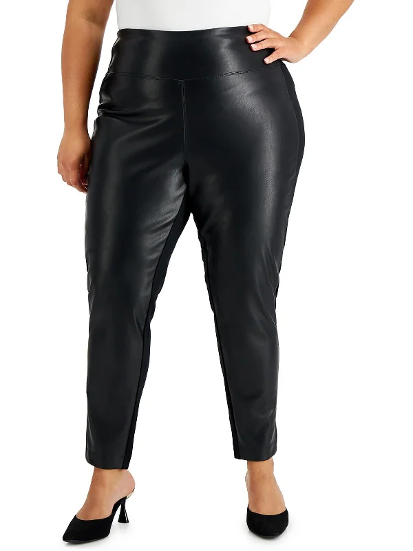 Plus Womens Faux Leather Stretch Leggings