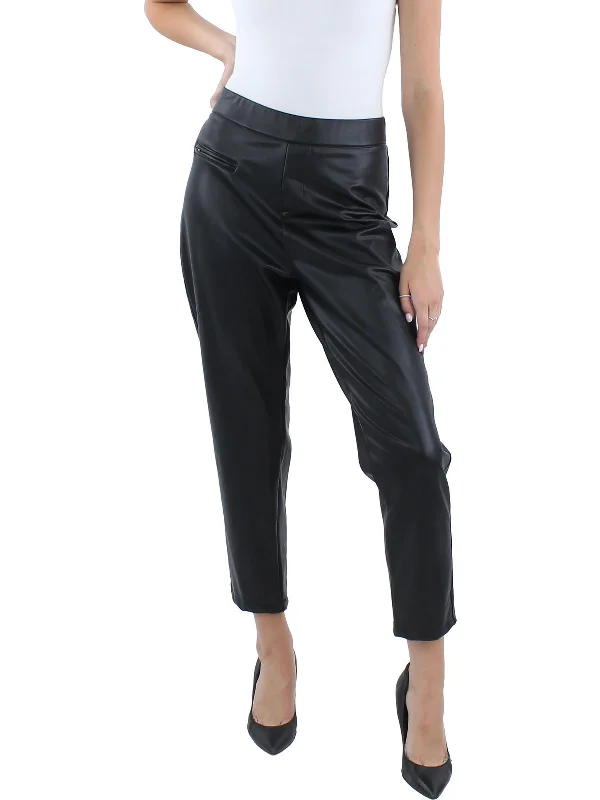 Plus Womens High Rise Faux Leather Ankle Pants