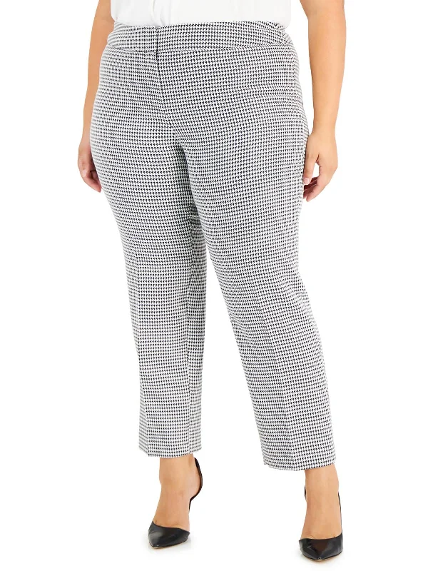 Plus Womens Mid Rise Houndstooth Straight Leg Pants