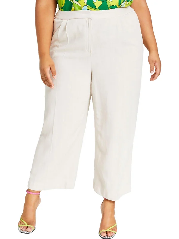 Plus Womens Textured Pockets Wide Leg Pants