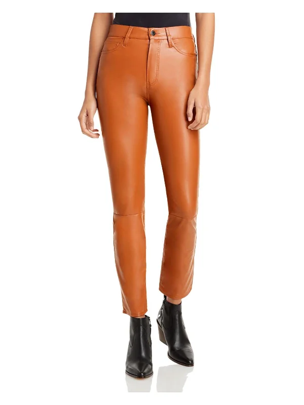 Womens Faux Leather High Rise Straight Leg Pants