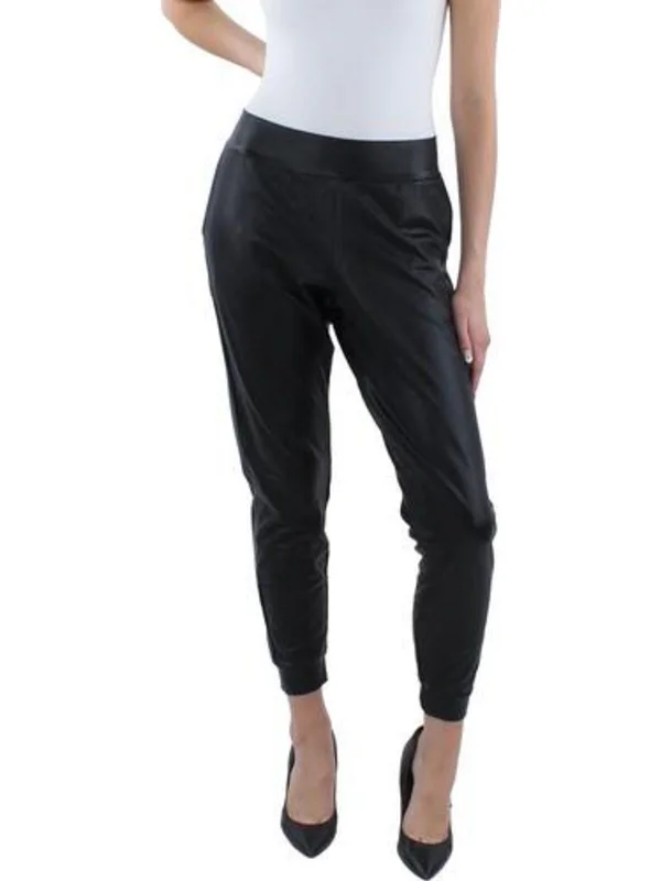 Womens Faux Leather Pull On Ankle Pants