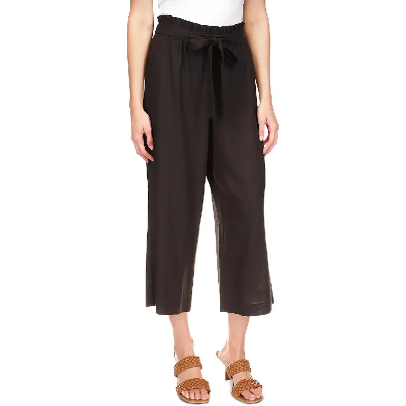 Womens Linen Tie Front Wide Leg Pants