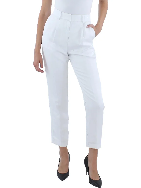 Womens Pleated Mid Rise Straight Leg Pants