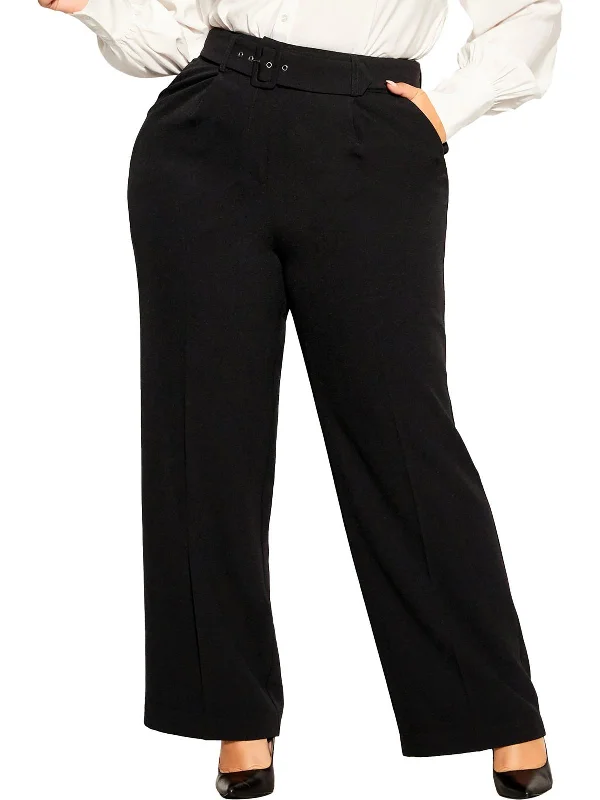 Womens Pleated Polyester Wide Leg Pants