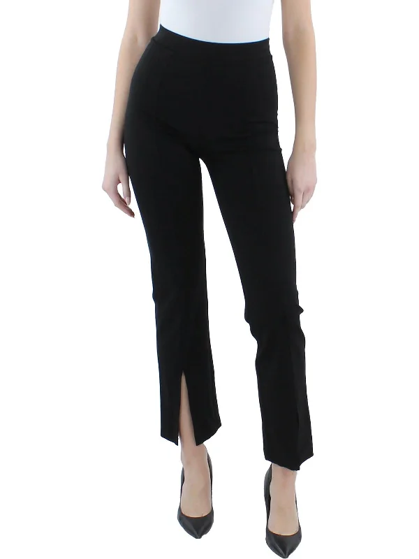 Womens Pleated Split Hem Straight Leg Pants